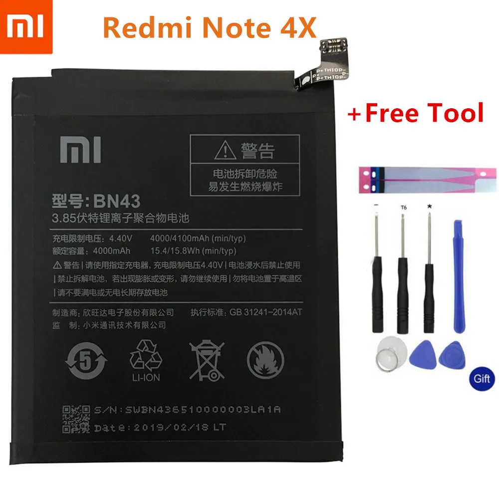 BN30 BN41 BN43 BM46 BM47 Батарея для Xiaomi Redmi Hongmi 4A Note 4 4X MTK global Snapdragon 625 Note 3 3 Pro 3 3S 3X Батарея - Цвет: BN43 For Note 4X