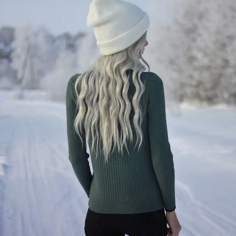 

Button Ladies Sweater Thick Autumn and Winter Warm Turtleneck Pullover Women's Stretch Knit Rib Sweater Top