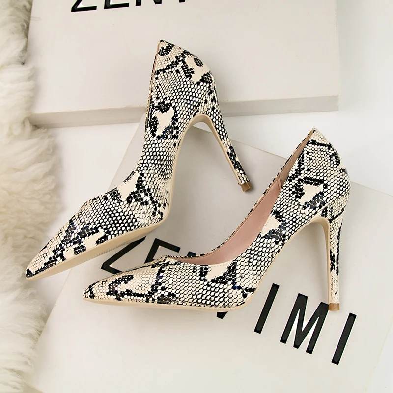 

LAASIMI Snake Pattern Women's Heels Shoes Woman 2020 Spring 10cm High Heels Slingbacks Shoes Female Pointed Toe Women's Shoes