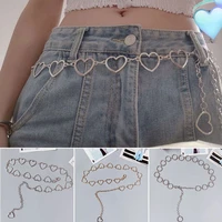 2020 vinage flash drill heart waist chain belt cute silver metal belts for women punk style jeans belt girls skirt chain belts