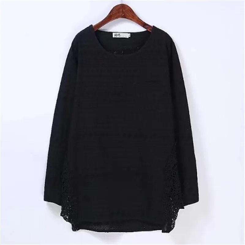 Blusas Для женщин полный хлопок черный большие размеры Футболки цветочной вышивкой длинные рукава открытые белые 3XL 6XL свободные топы тройники рубашки футболки женские