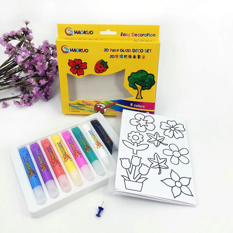 Детская одежда 8 цветов 3D наклейки Краски Стекло клей ing набор ручек для рисования