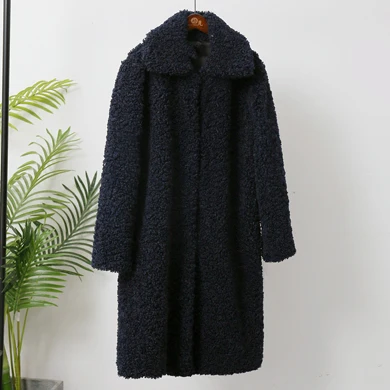 Navy Blue ZADORIN/зимняя теплая длинная розовая шуба с отложным воротником из овечьей шерсти и искусственного шубы из меха женская верхняя одежда больших размеров - Цвет: Navy Blue