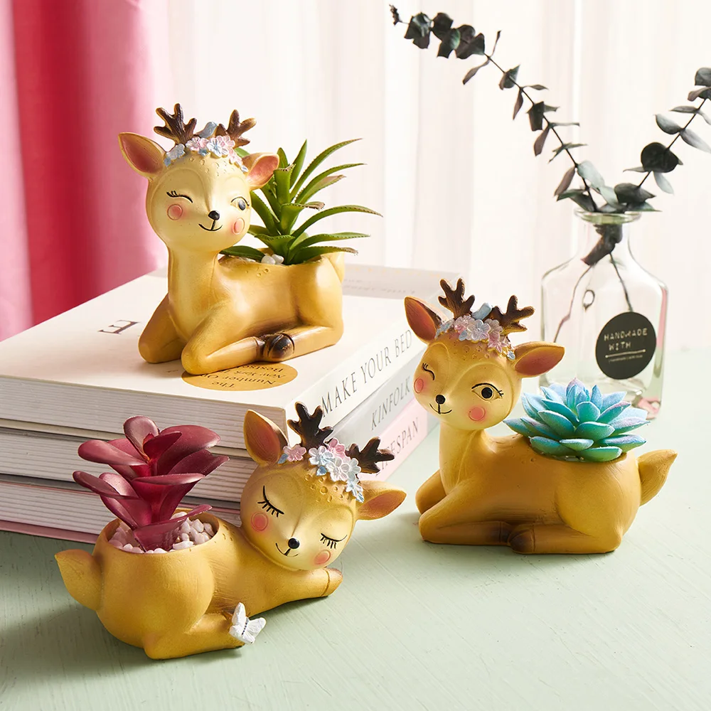 Смола олень украшения Ваза Цветок Олень скульптура ваза для цветов креативное