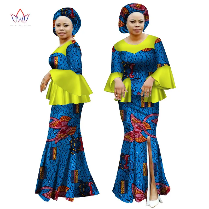 Осеннее платье женское в африканском стиле богатый базин с рукавом до локтя