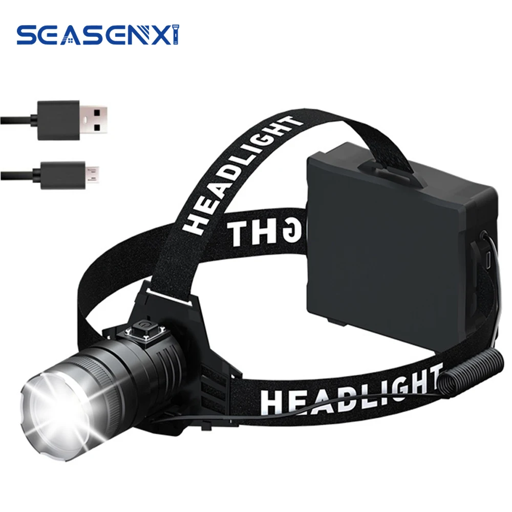 

XHP50 Powerful LED Headlamp USB Rechargeable 18650 Battery Head Flashlight Outdoors Waterproof Zoomable Headlight Torch for Camp