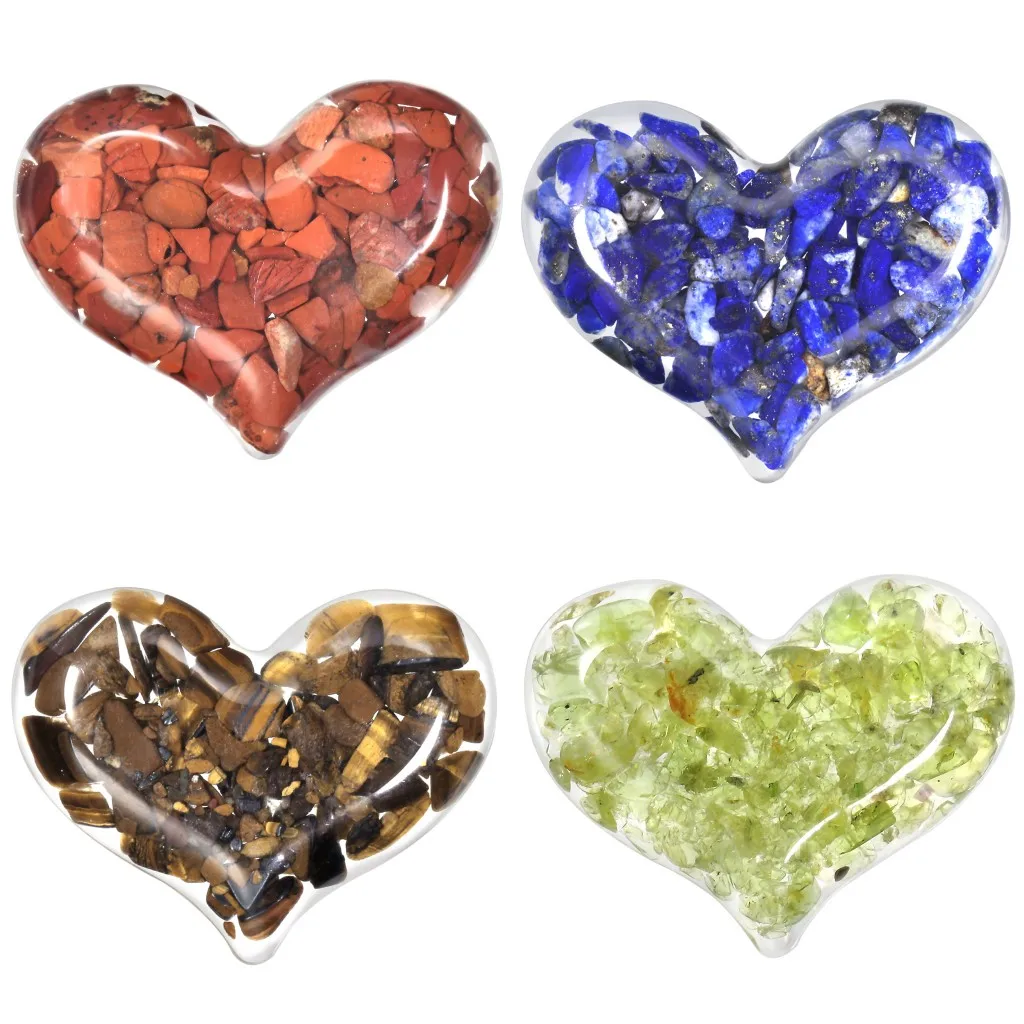 

TUMBEELLUWA Orgone Love Heart Pocket Stone Reiki Healing Polished Carved Crystal Resin Palm Worry Stone for Anxiety Stress 2pcs