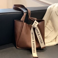 vintage soft leather handbags women large capacity travel tote bag fashion bucket bag with ribbons brand designer shoulder bags