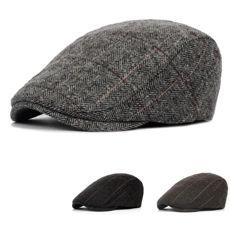 2019 Autumn Winter Men Cap Hats Berets British Western Style Wool Advanced Flat Ivy Gatsby Classic Vintage Striped Beret | Аксессуары