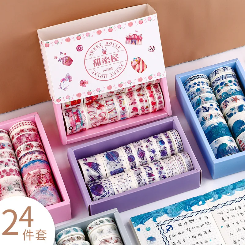 16roll Tape+ 8sheets Sticker Sakura Ocean Series Exquisite Box Washi Tape Adhesive Diy Stickers Diary Scrapbook Stationery | Канцтовары