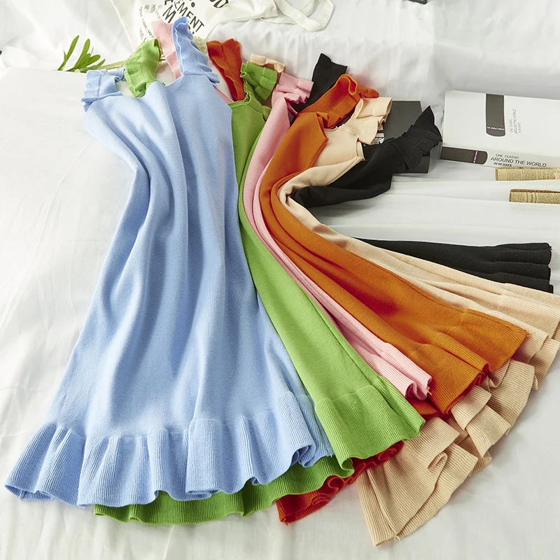 Женское облегающее однотонное платье свитер Повседневное трикотажное на