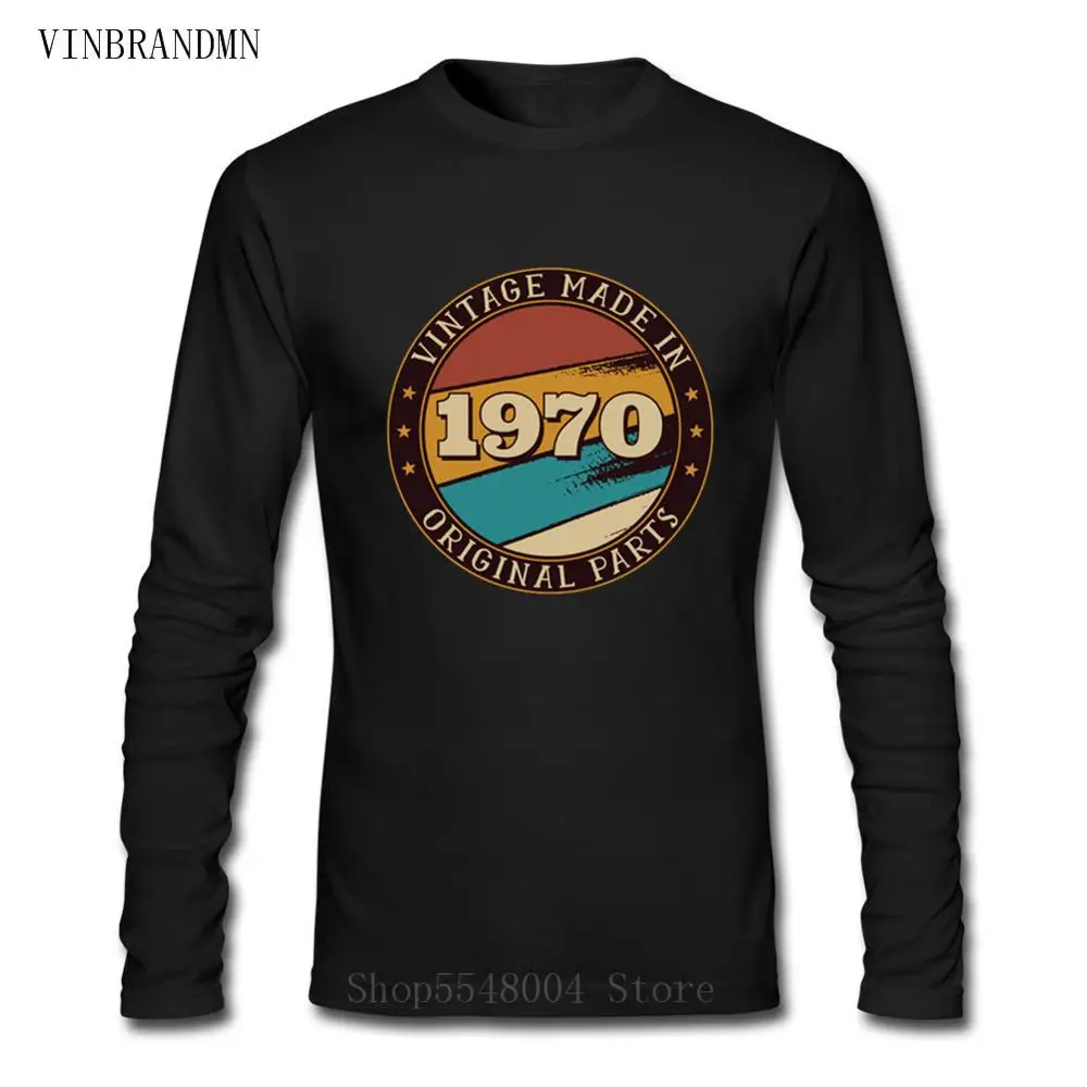 Винтажная футболка с длинным рукавом для мужчин Классическая хлопковая Футболка