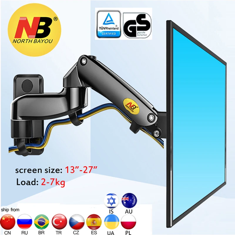 

NB F150 2-7kg 100x100 soporte monitor wall mount screen aluminum good gas spring air press 13"-27" TV wall bracket holder