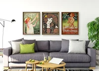 Art Nouveau Printed Three Posters, Red Hair Girl Oil Painting On Canvas, Home Decoration