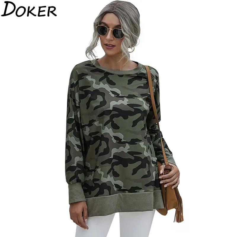 Женский леопардовый Камуфляжный свитер с круглым вырезом и длинным рукавом