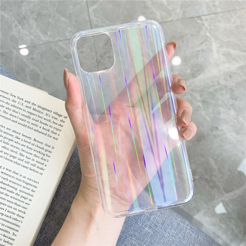 Роскошный прозрачный чехол для телефона Aurora iPhone 12 11 Pro Max XR XS 6 7 8 SE 2020 лазерный