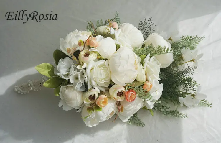Белый пион свадебный букет каплевидные розы Гортензия зеленые искусственные