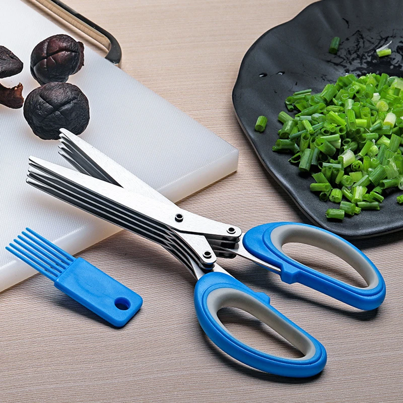 

Kitchen Shears, Herb Scissors Set, 5 Blades Herb Scissors Stripper Set Kitchen Shears Cutter Tools with Cleaning Brush