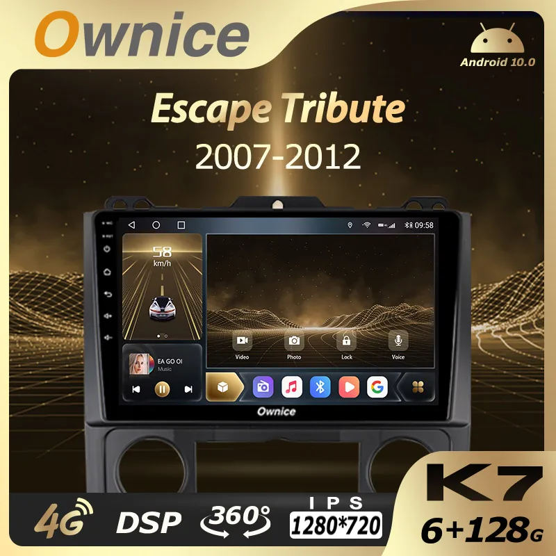

Автомобильная магнитола K7 Ownice, Android 10,0, 6G, 128G, 360, панорама для Ford Escape/Tribute 2007-2012, 1280*720, 4G, LTE, быстрая зарядка