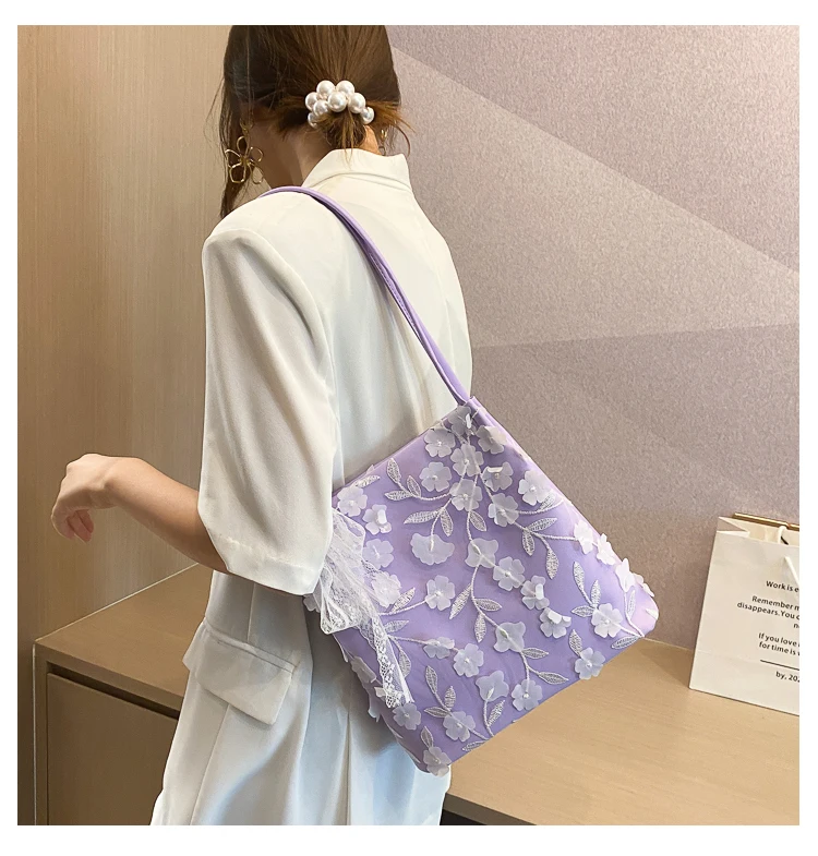 

Women Shoulder Bag Bucket Bow Flower Large Capacity Lace Gauze Handbags Wholesale 2021 New Trendy Elegant Student Female Bags