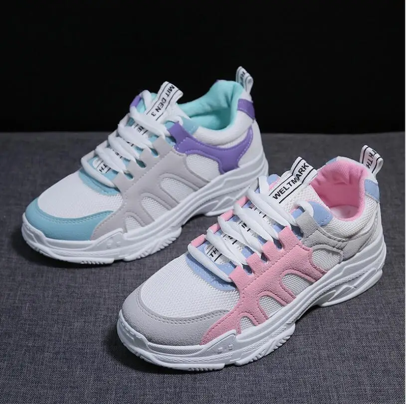 

Кроссовки женские на платформе, Вулканизированная подошва, сетчатые дышащие, на шнуровке, повседневная обувь для папы, белые, весна 2021