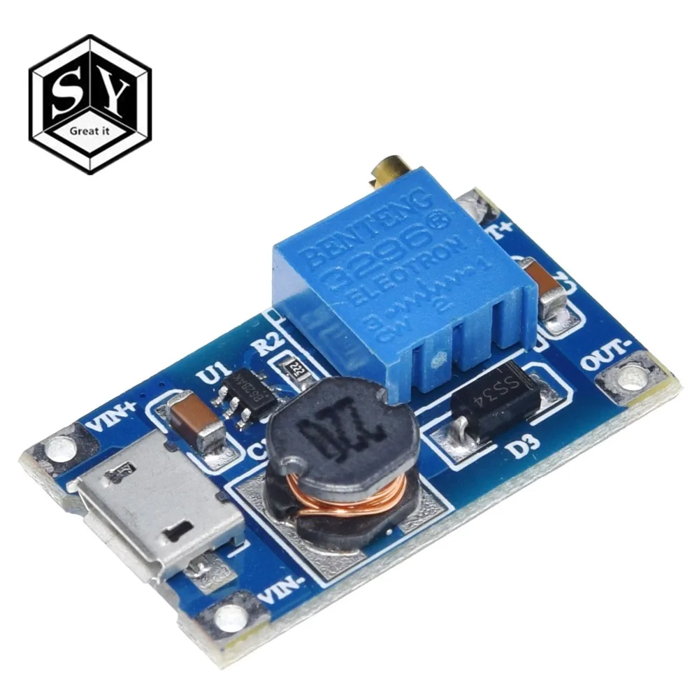 1 шт. Great IT MT3608 2A Max DC-DC Повышающий Модуль питания усилитель мощности 3-5 в до 5 В/9 В/12 В/24 В