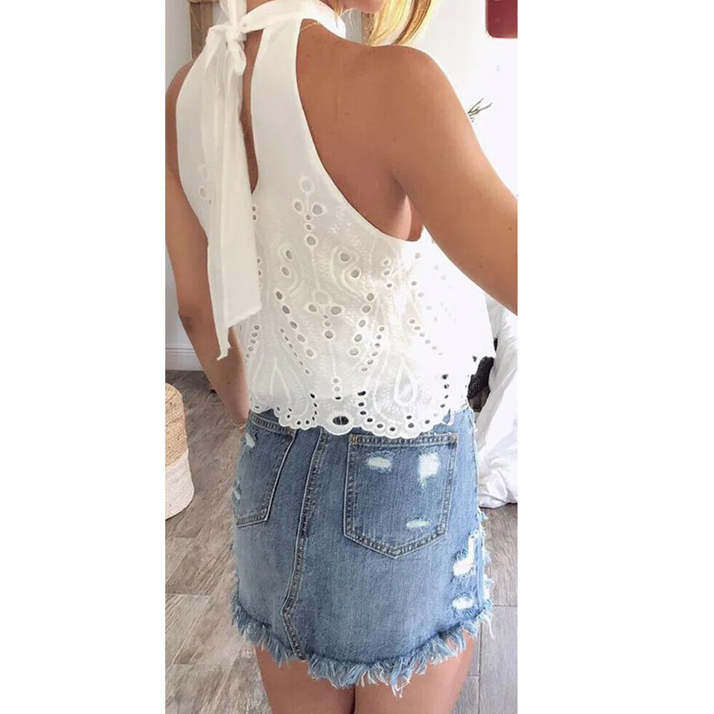 Женская летняя майка футболка топ с кружевным бантом открытая Блузка вырезом