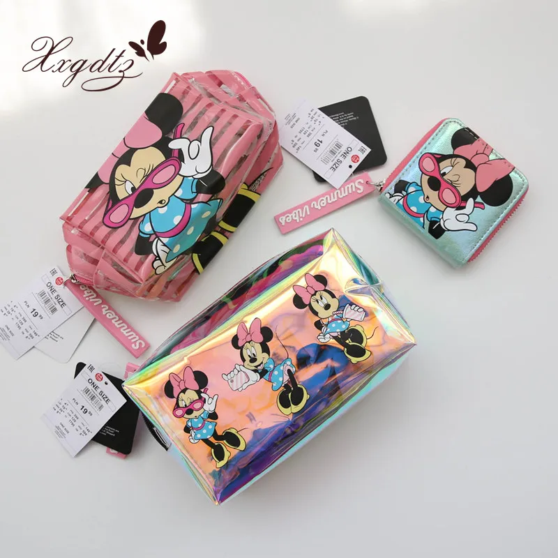 

New Disney Cute Minnie Lady Cosmetic Bag Fashion Cartoon Girl Mini Card Bag Coin Purse Zipper Durable Colorful Storage Bag