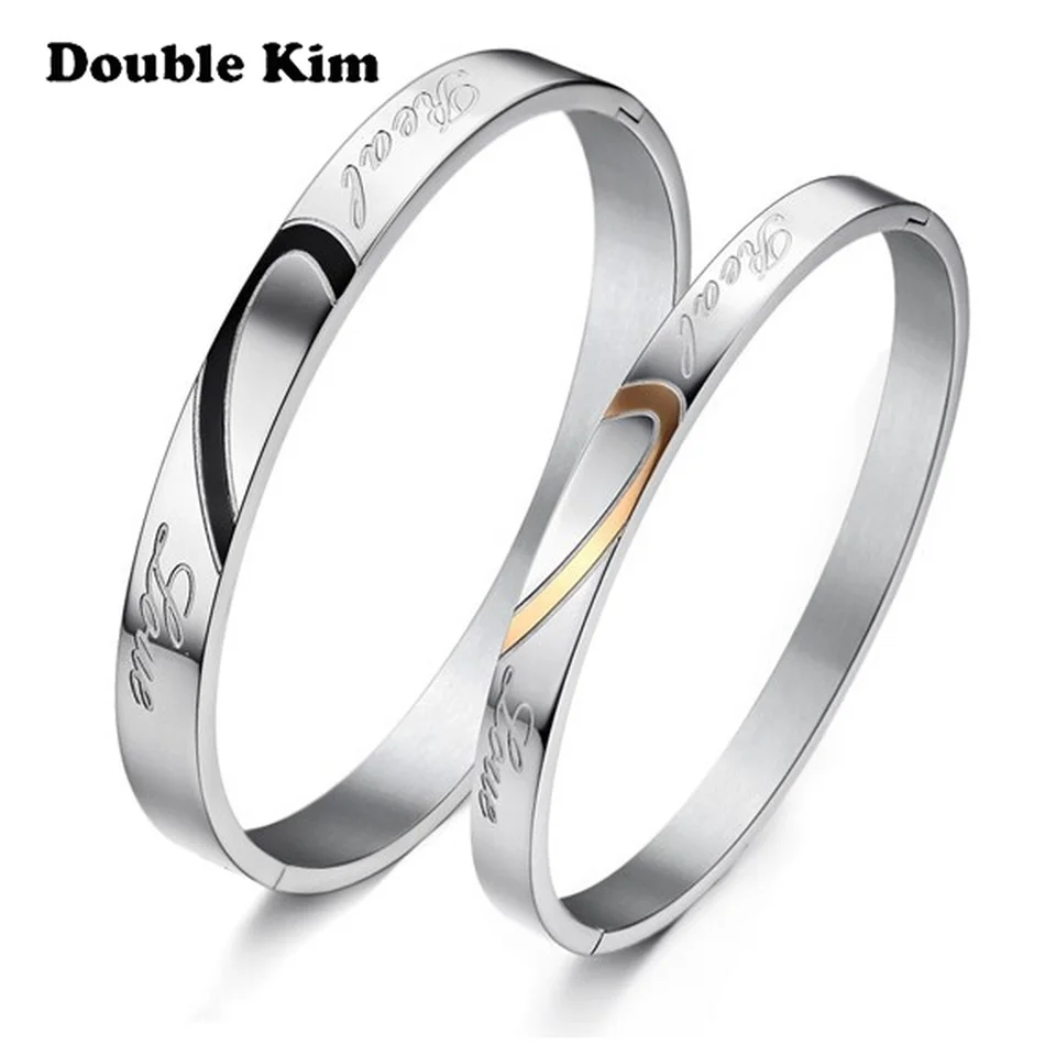 

Heart-shaped Couple Ring Men Women Fashion Romantic Couples Silver Color Engagement Ring Metal Stainless Steel Valentine's Gift