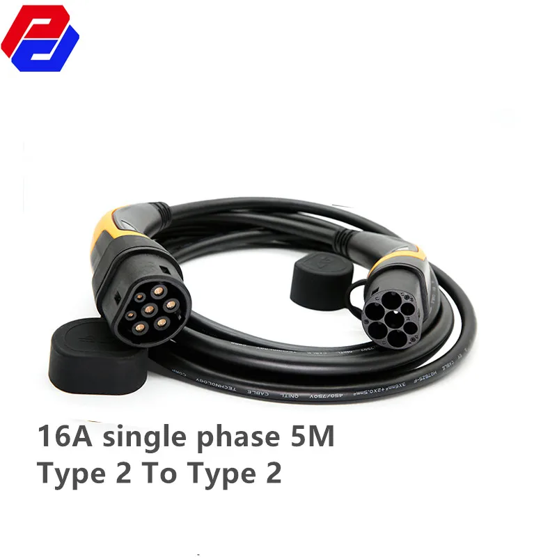 

Однофазный кабель 16 А, EV Тип 2 к Type 2 IEC 62196-2 EV, зарядный штекер с 5 метровым кабелем EVSE TUV/UL Mennekes, 2 разъема