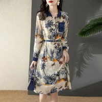 design sense autumn 2021 new product fashion print lapel elegant and fresh long sleeved dress women dress