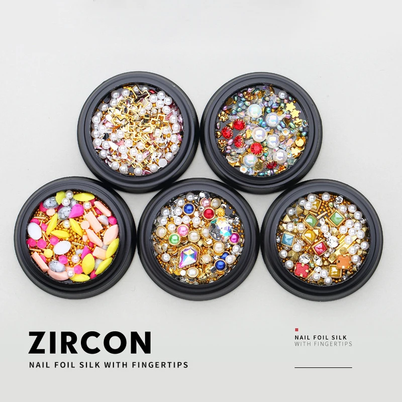 6 коробок/набор 3D Стразы для ногтей смешанные цветные Переводные изображения с