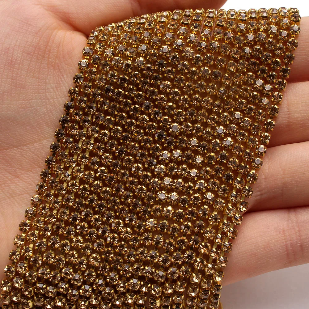 10Yard Topaz Yellow Claw Crystal Rhinestones Chain Gradient DIY Dense Gold Base Rhineston For Garment&ampBag Art Decoration | Дом и сад
