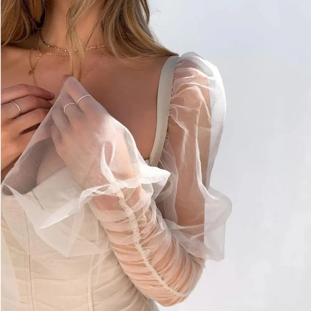 

free shipping 2020 joocar sexy women v neck long mesh sleeve bodycon folds backless dress JC1411