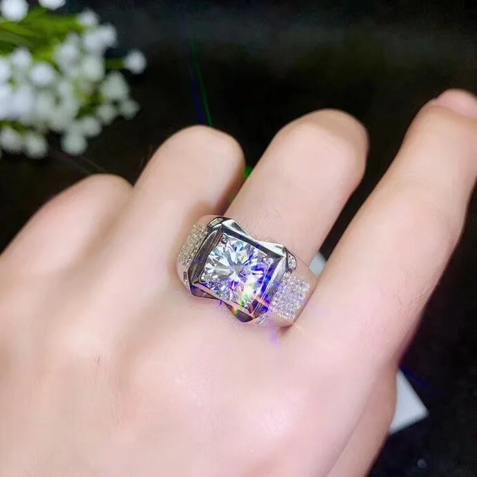 Kkmall магазин круглое серебряное кольцо с муассанитом 1.00ct D VVS роскошное кольцо с муассанитом Weding для мужчин серебряное кольцо 925