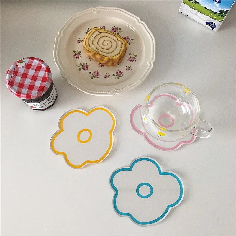 

Coaster Cup Cute Coasters Drink Acrylic Decoration Flower Mug Thermal insulation Posa Vasos Posavasos Coster 코스터 컵받침 コースター ковер