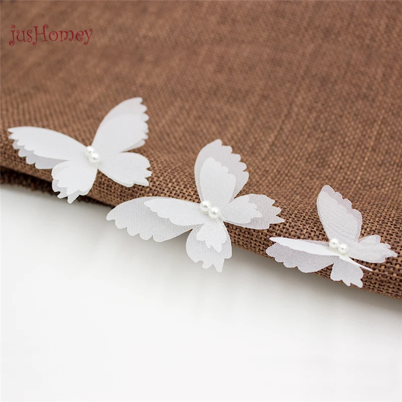 100 шт. двухслойная белая органза с аппликацией бабочки прозрачная шифоновая