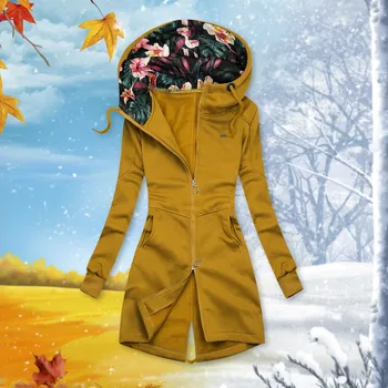 Ladies Floral Print Hoodie Korean Fashion Tops Women Print Turtleneck Jacket Zipper Pocket Sweatshirt Long Sleeve Coat Sudader 1