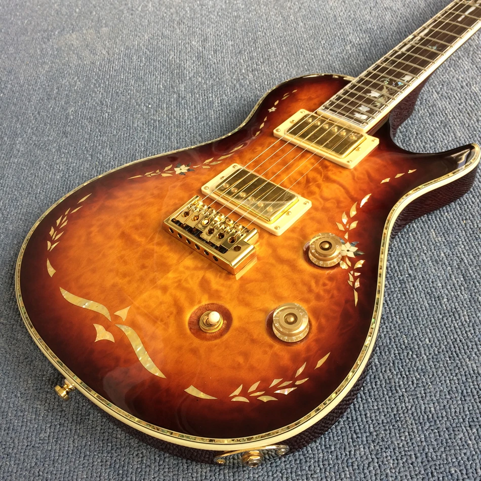 Verkaufen Custom Shop Orange Burst Top Elektrische Gitarre China Mit Gold Hardware, Echt Abalone Inlay, Freies Shipping190308