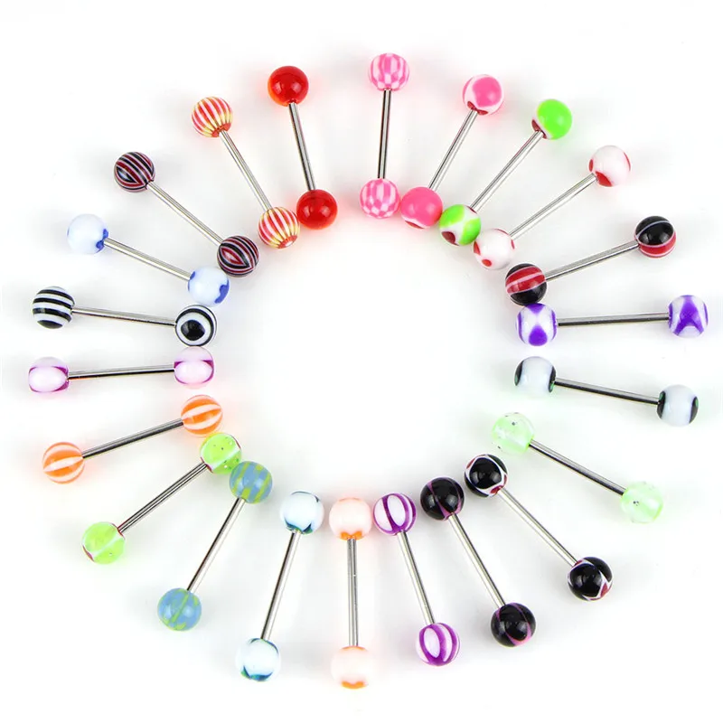 30/50Pcs/lot Surgical Steel Mixed Colors Bars Barbell Tongue Piercing Tounge Rings Body Jewelry Hot | Украшения и аксессуары