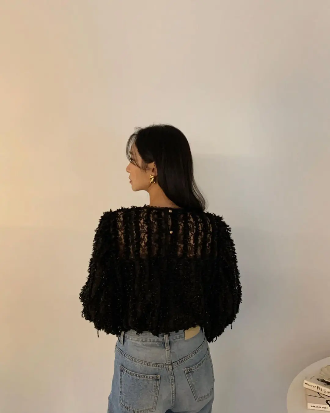 

Korean Chic Spring New Lace Shirt Slightly Transparent Sexy Cute Youth-Looking Versatile Long Sleeve Pullover round Neck Shirt