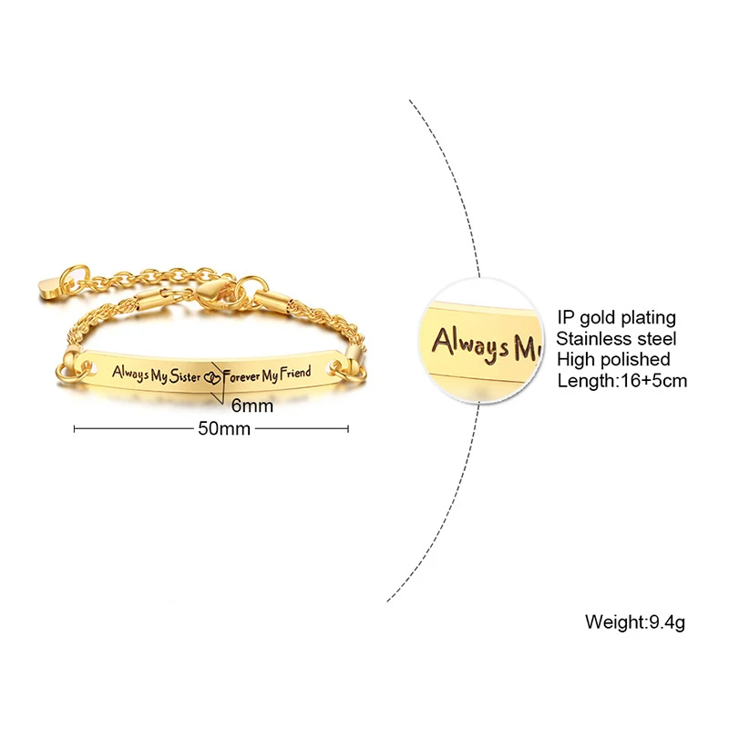 

Vnox Women Always My Sister Forever My Friend ID Bar Chain Bracelets Anti Allergy Stainless Steel Gifts for Her