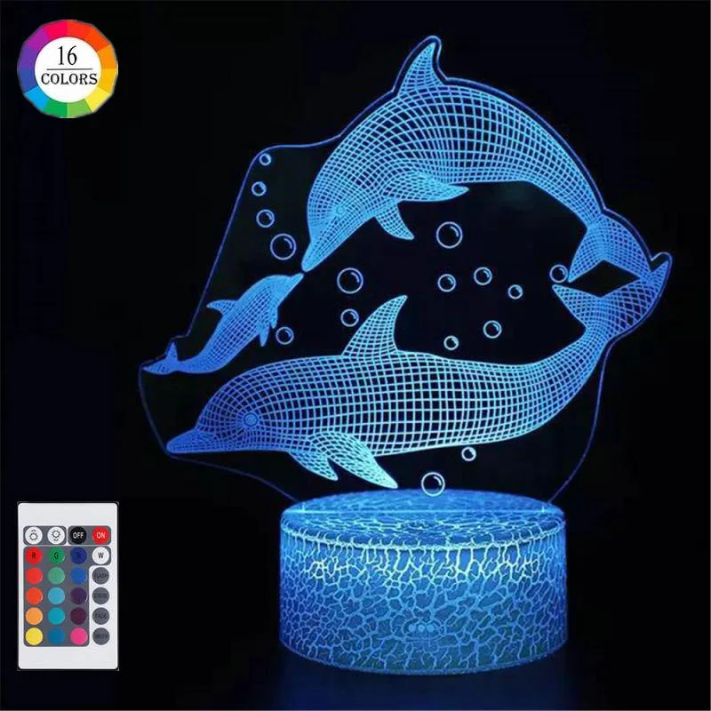 

Remote / Touch Control 3D LED Night Light LED Table Desk Lamp Dolphin LED Night Light Color Change 3D LED Light for Kids Gift