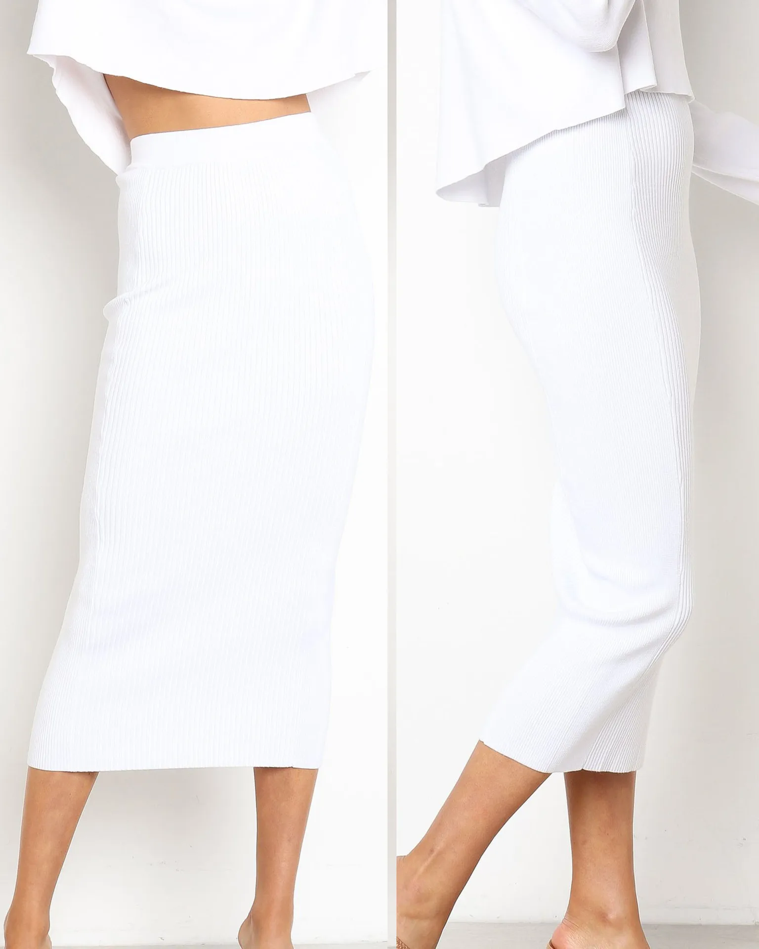 Женская трикотажная юбка-карандаш средней длины с высокой талией | одежда