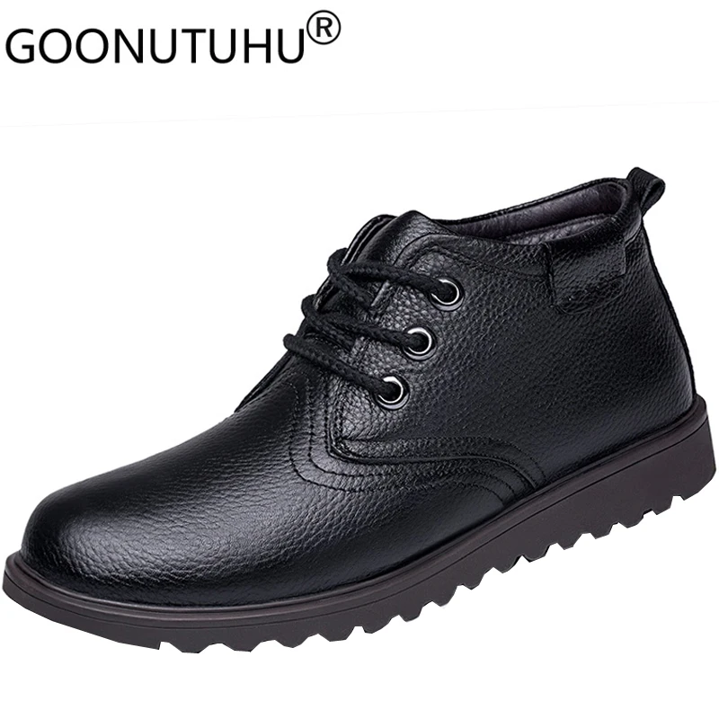 Мужские зимние ботинки из натуральной коровьей кожи повседневная обувь мужские