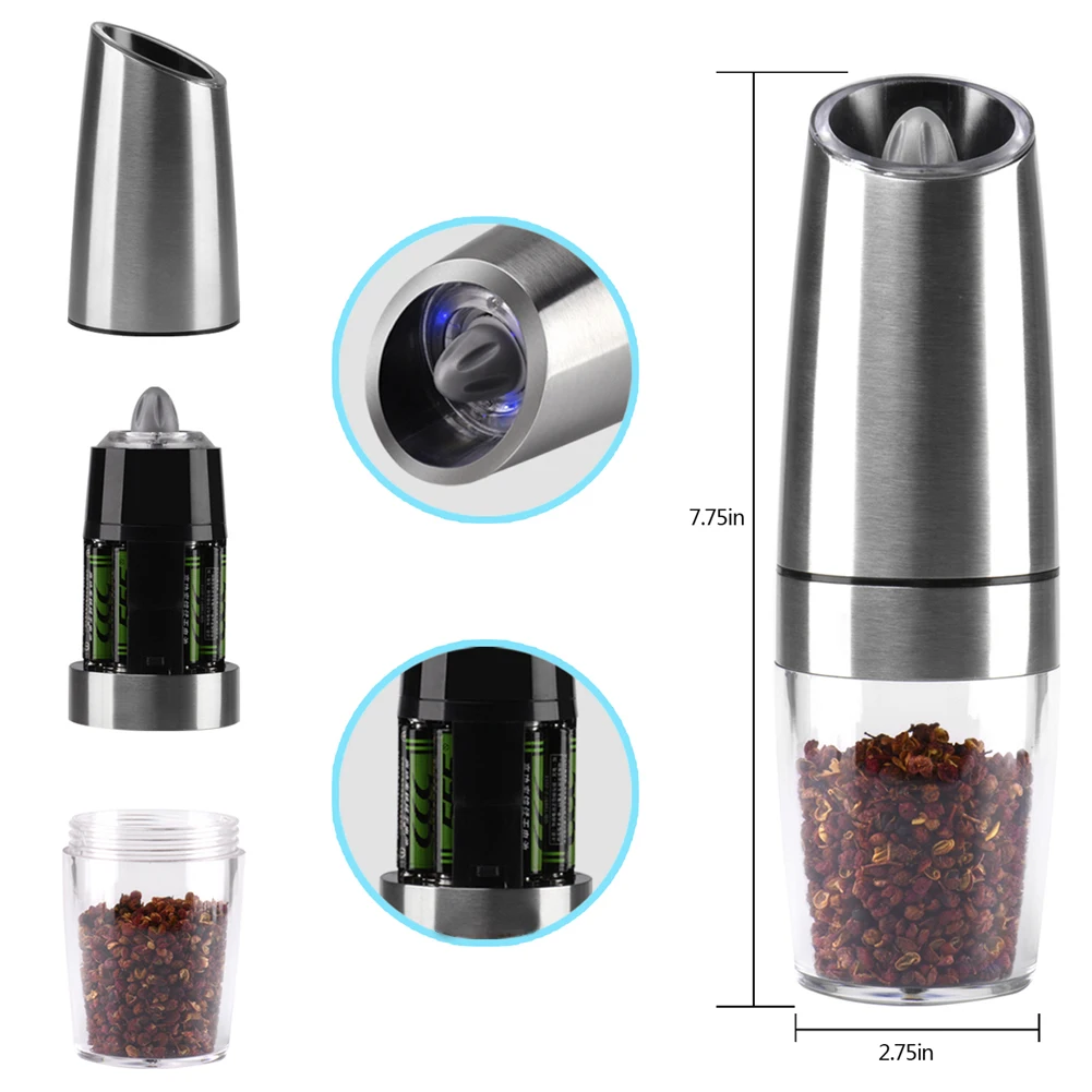 

New Automatic Electric Pepper Grinder Salt Mill With LED Light Free Kitchen Seasoning Grinding Tool Automatic MillsDropshipping