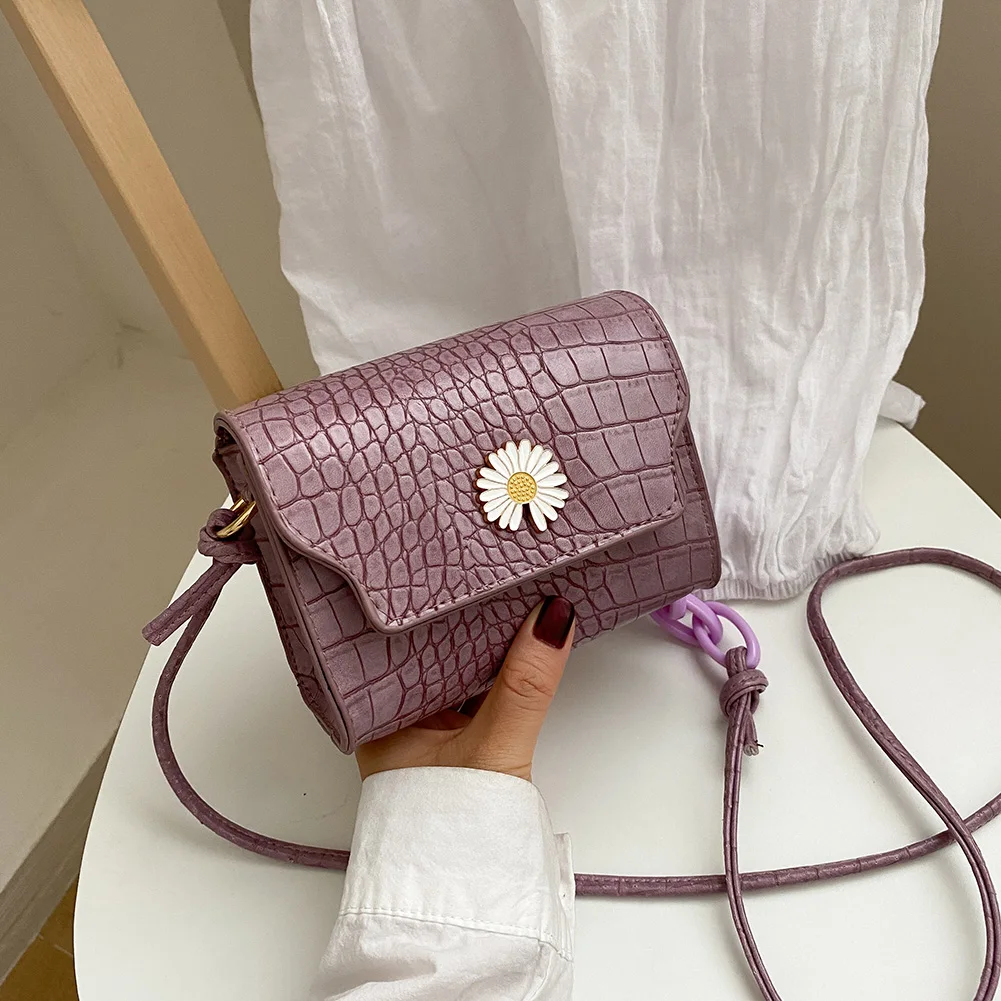 

Женская сумка-Кроссбоди из искусственной кожи аллигатора, мини-сумка с клапаном, маленькая сумка-мессенджер на цепочке с цветком, 2020