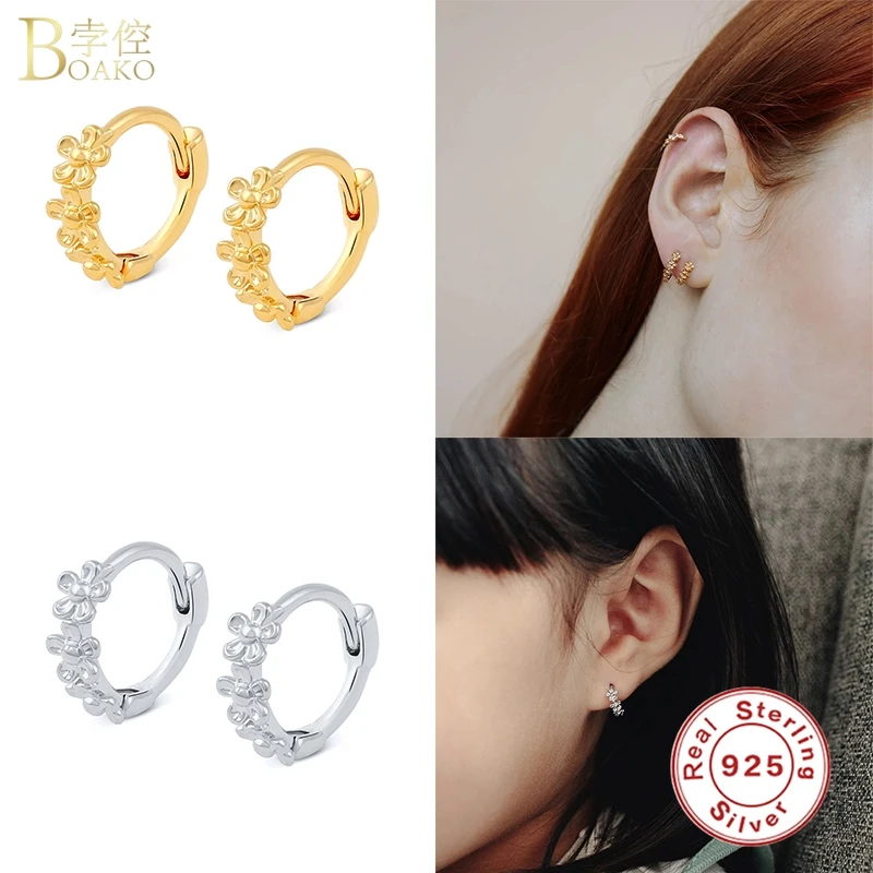 

Boako Real 925 Sterling Silver Earring For Women Small Petal Hoop Earring Girl Ear Bone Earring Zircon Wedding Party Gift aretes