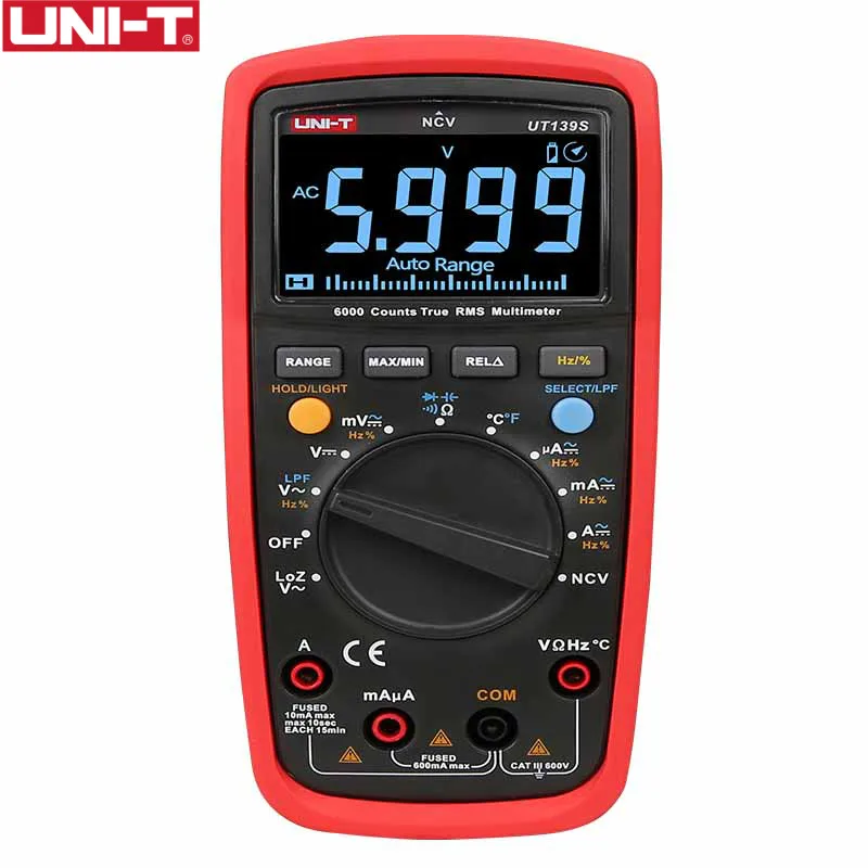 

UNI-T multímetro digital UT139S de faixa automática handheld tester 6000 contagem voltímetro temperatura tester metros