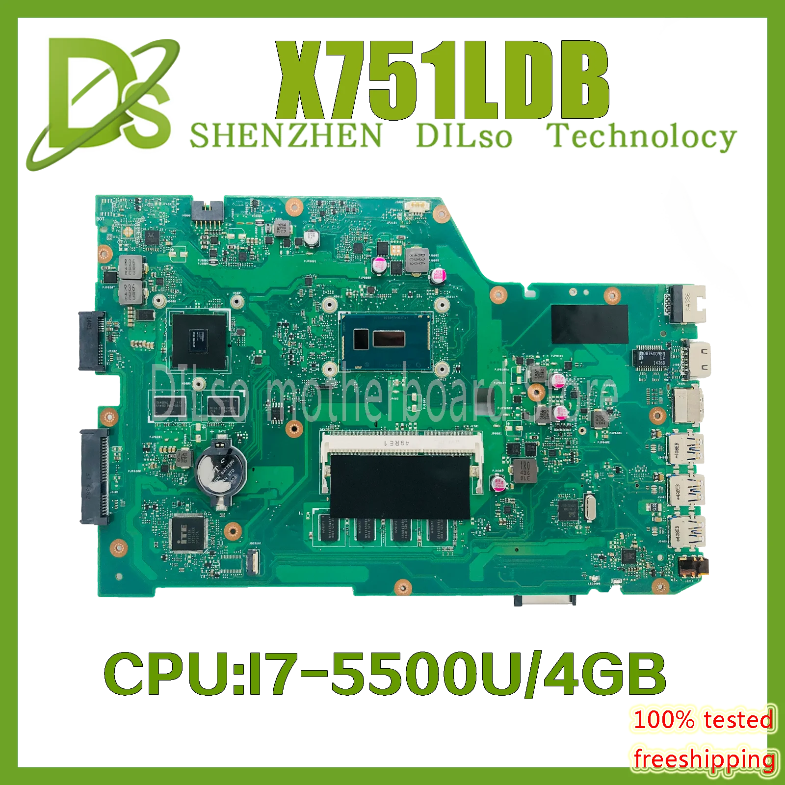 

X751LD оригинальная материнская плата для Asus K751L K751LN X751LK X751LDB Материнская плата ноутбука с I7-5500U 4GB-RAM 100% рабочая